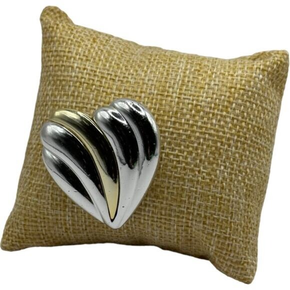 Vintage Dancraft Silver & Gold-Tone Heart Brooch Pin - Picture 2 of 6